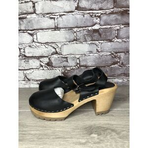 MIA Greta Black Leather Ankle Strap Wood Heel Sandals Women’s Sz 38EU/7.5M US